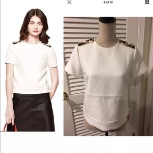 KATE SPADE Cream Embellished Crepe Top Blouse